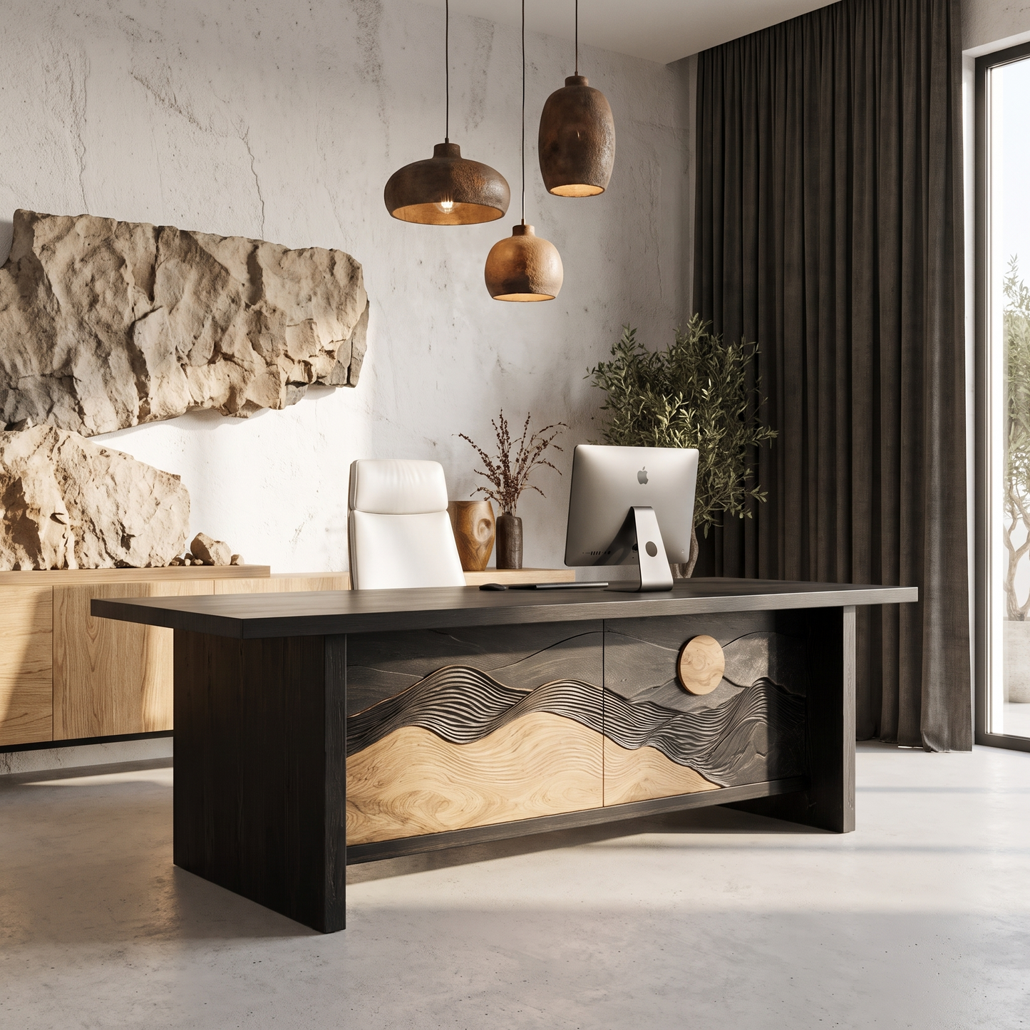Sculptural Writing Desk Handcrafted Solid Wood Design For Workspace