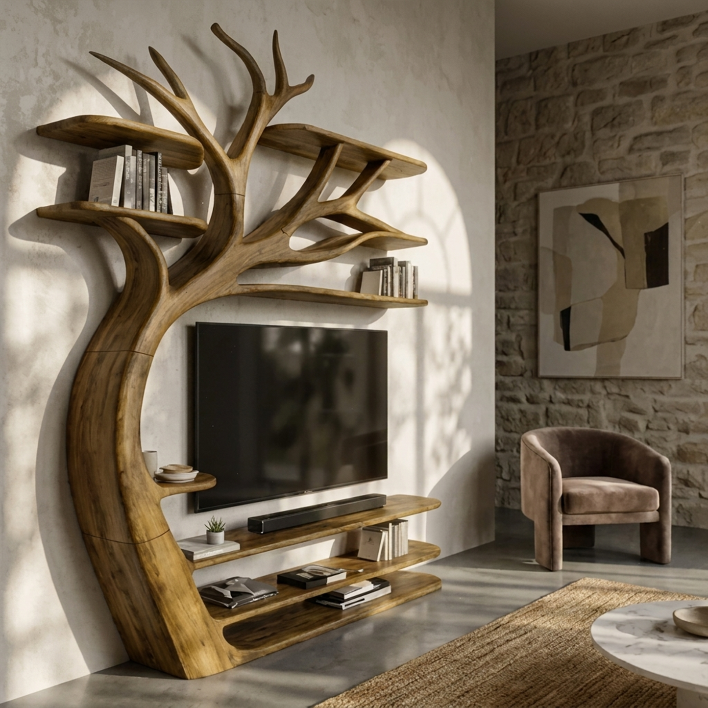 Rustic Artistic Tree TV Stand Bedroom Or Living Room Decor