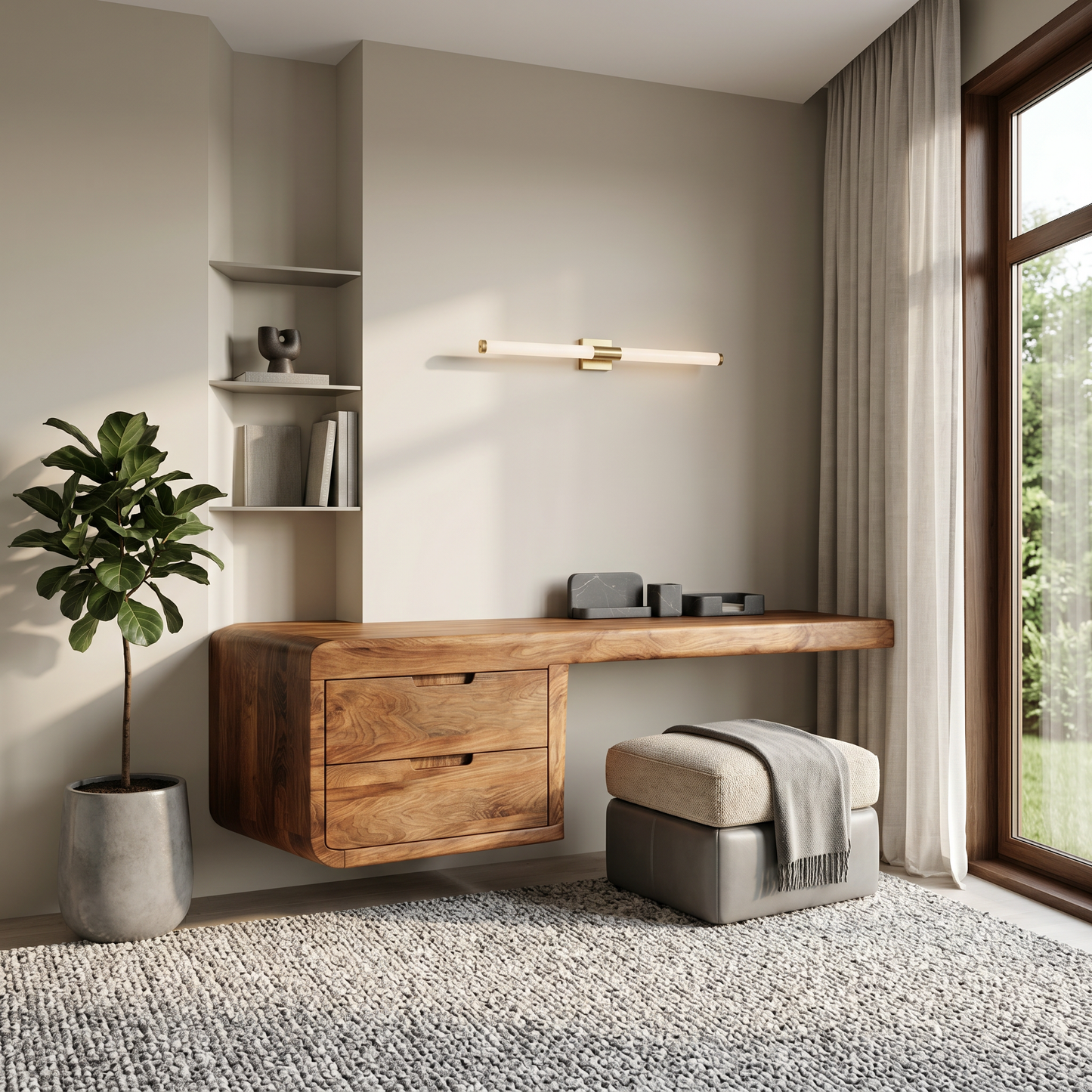 Wall Mounted Desk With Built In Storage Cabinet For Study And Workspace