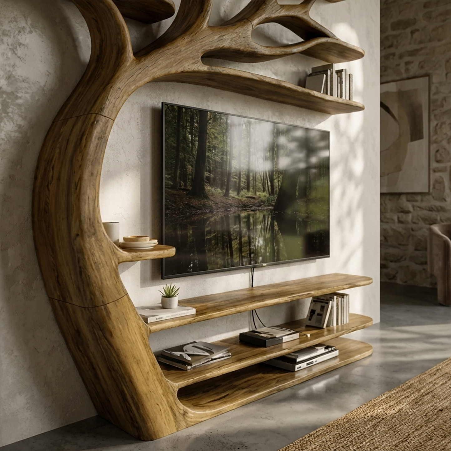 Rustic Artistic Tree TV Stand Bedroom Or Living Room Decor