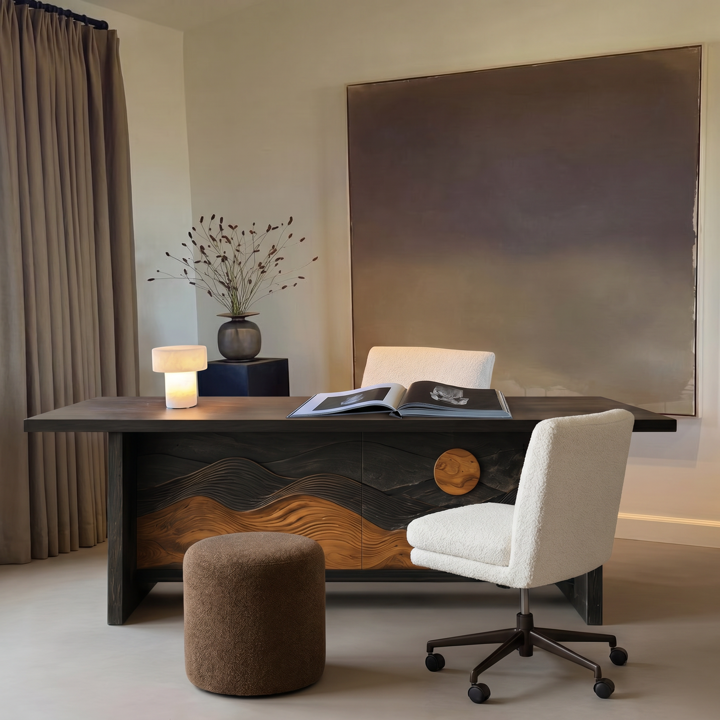 Sculptural Writing Desk Handcrafted Solid Wood Design For Workspace