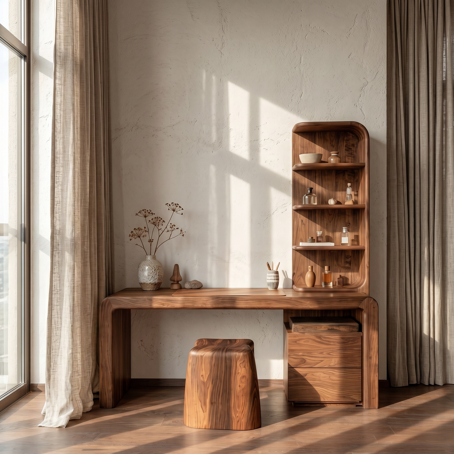 Modern Desk With Built In Storage Shelves And Drawers For Home Office