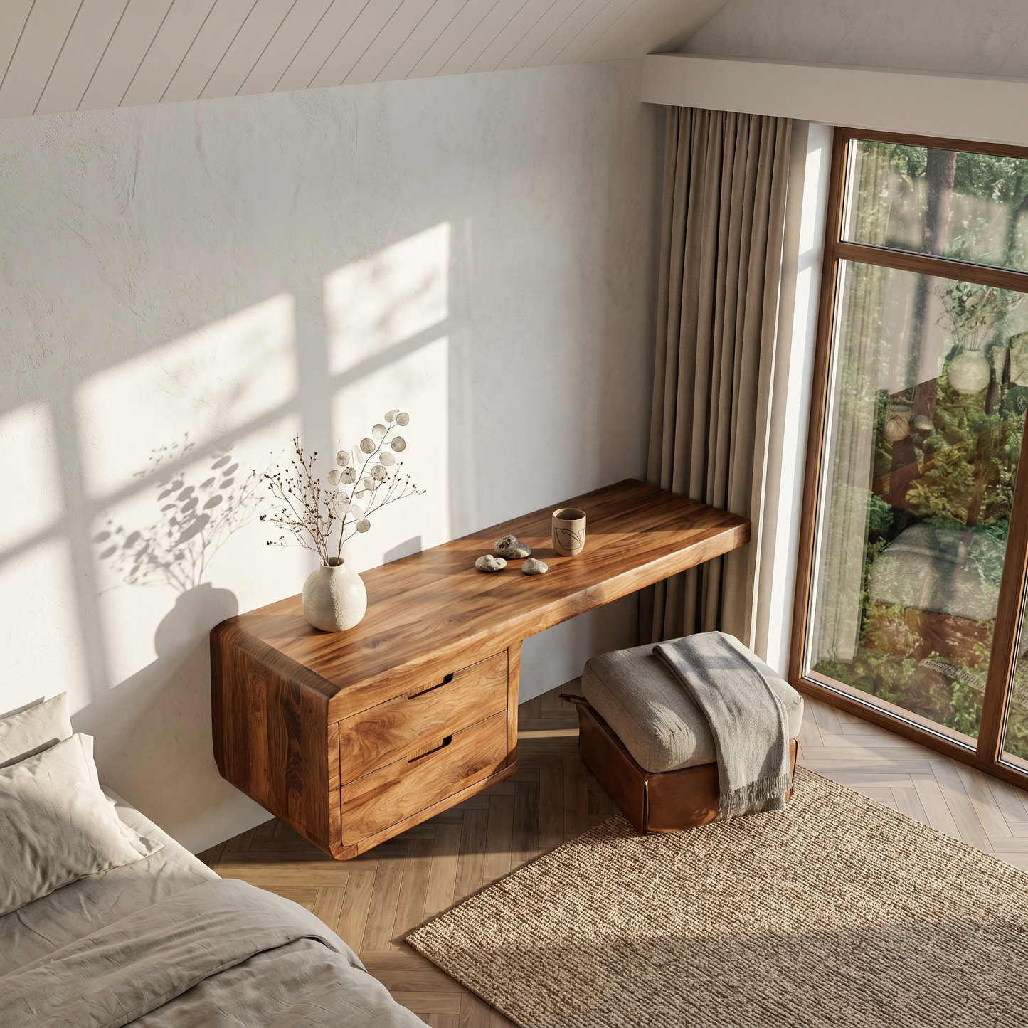 Wall Mounted Desk With Built In Storage Cabinet For Study And Workspace