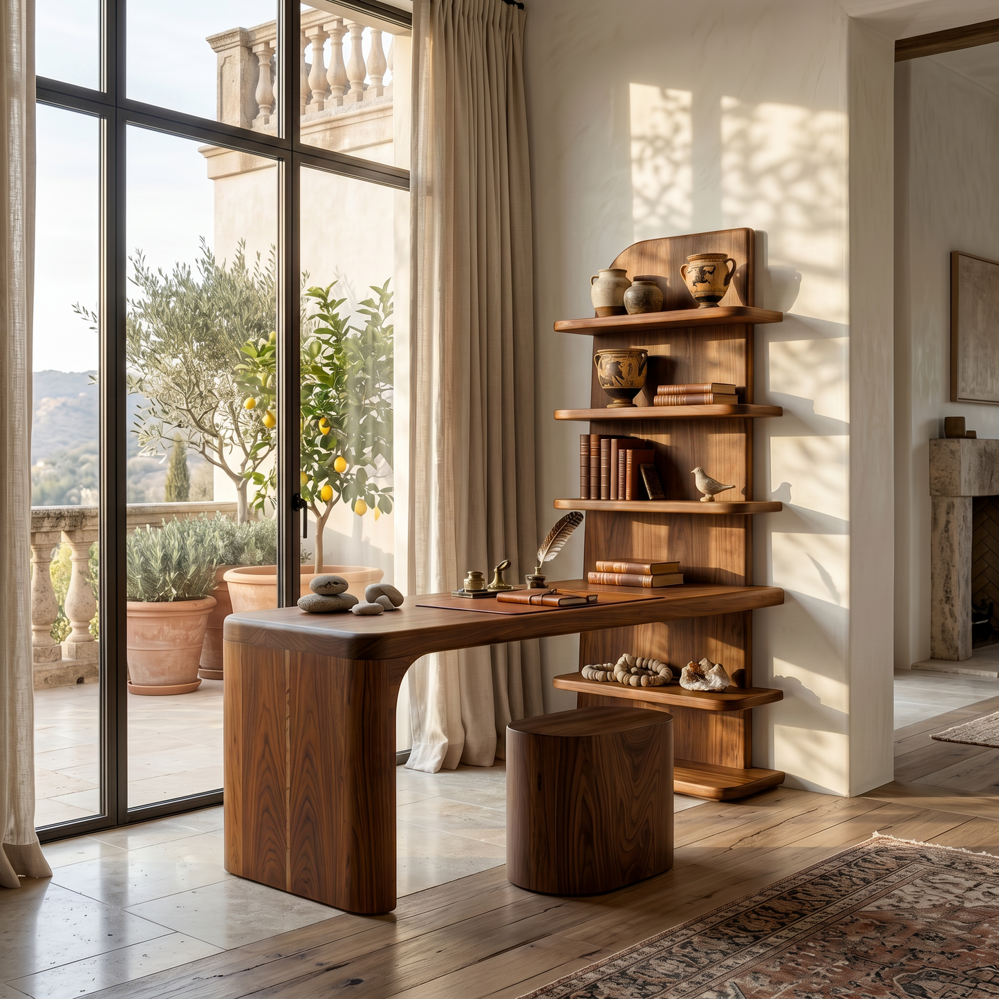 Handcrafted Desk With Open Bookshelf Design For Bedroom And Workspace