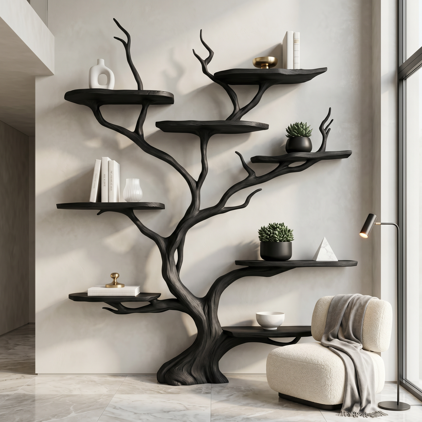 Wall Mounted Tree Shelf Natural Wood Unique Gift