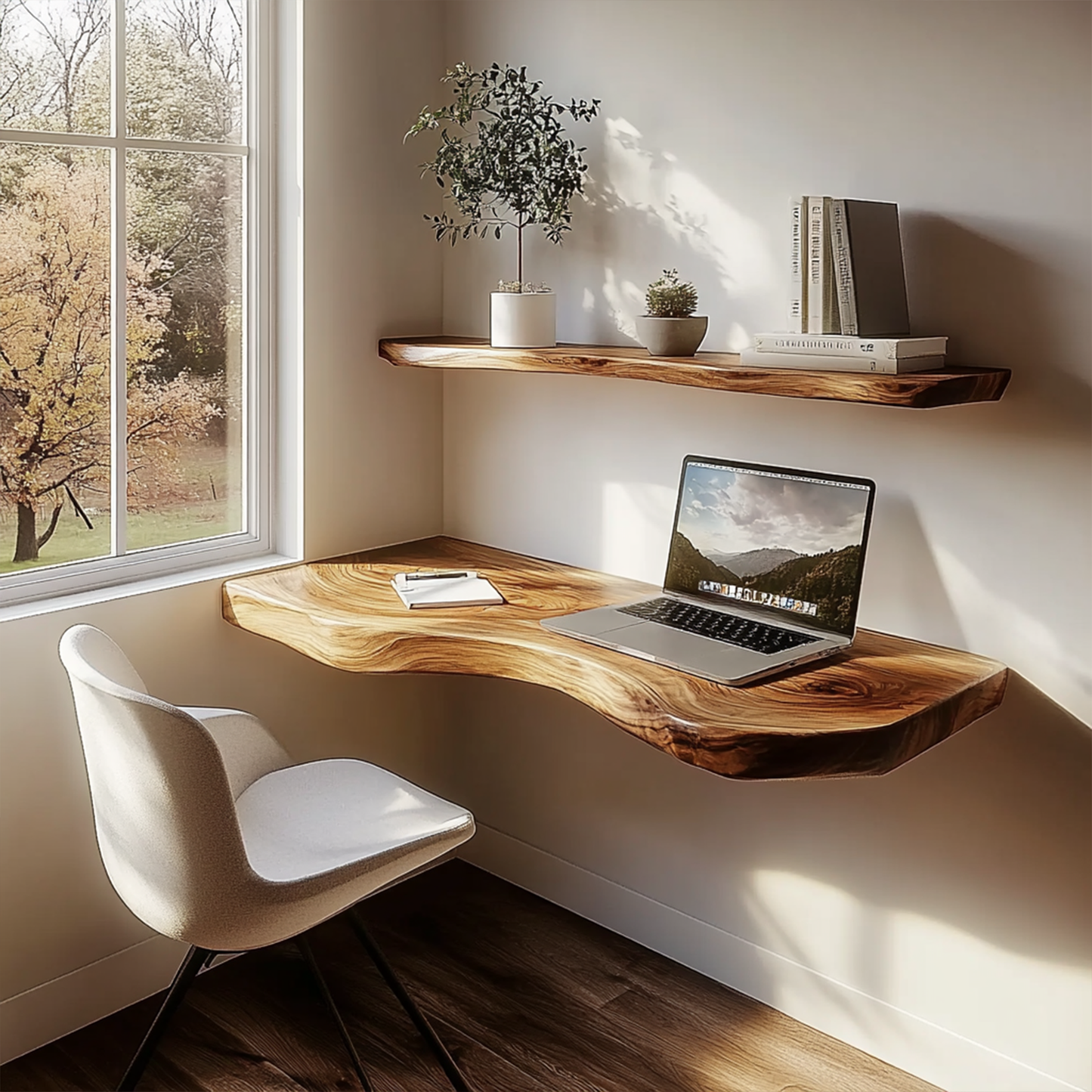 Minimal Live Edge Wall Desk Solid Wood Home Office Style