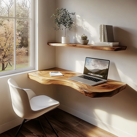Minimal Live Edge Wall Desk Solid Wood Home Office Style