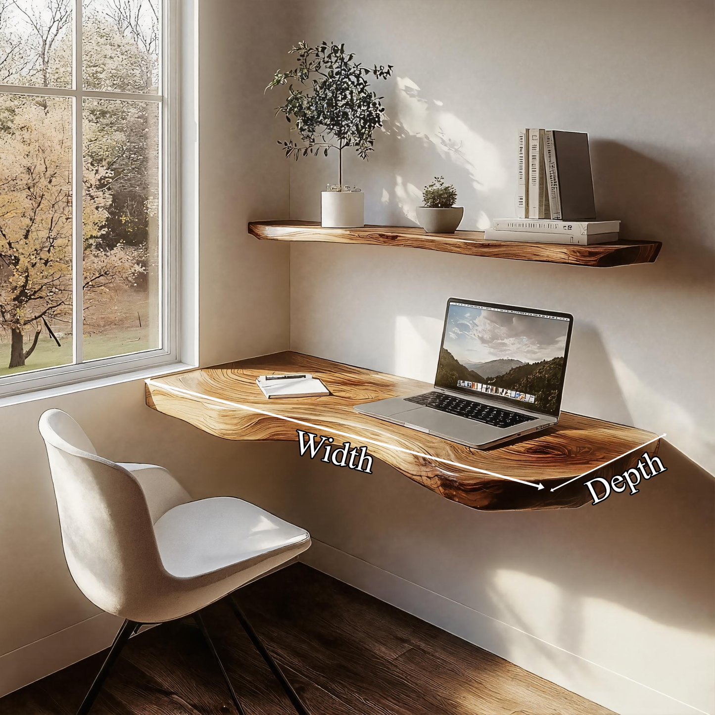 Minimal Live Edge Wall Desk Solid Wood Home Office Style