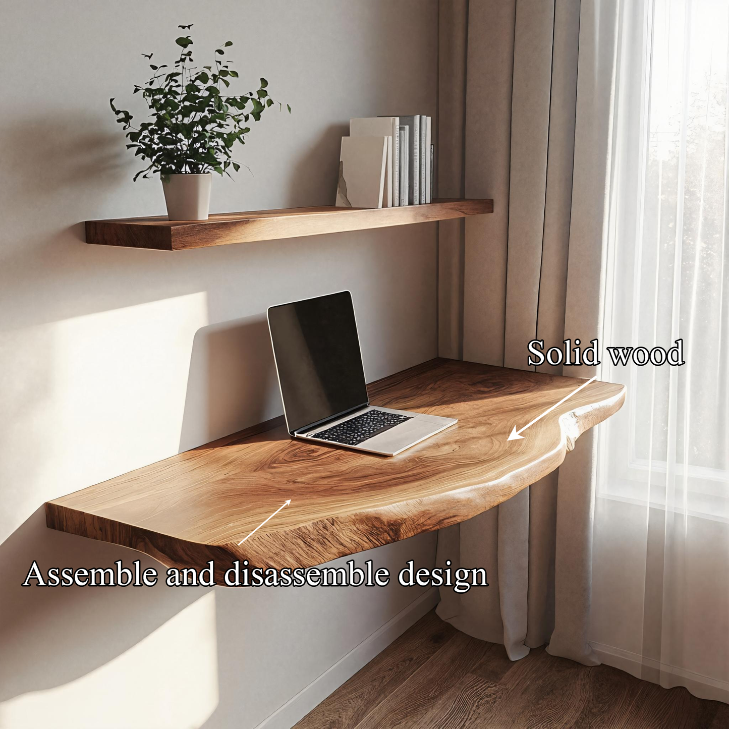 Natural Grain Solid Wood Floating Workspace Desk Interior