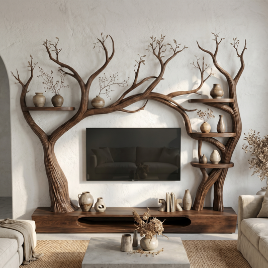 Rustic Tree Inspired TV Stand For Living Room And Interior Decor